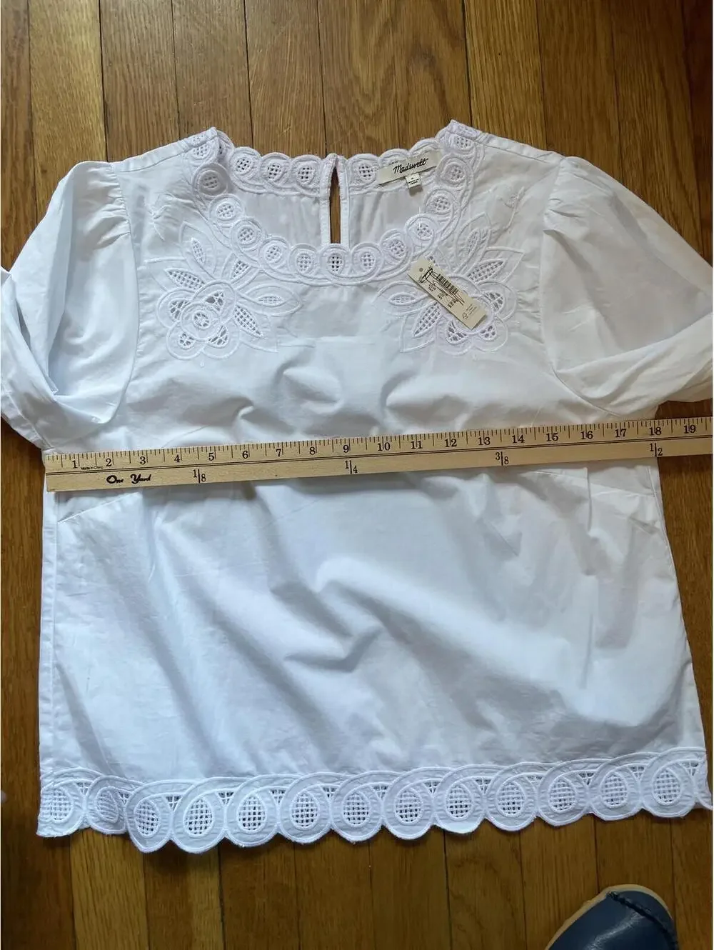 Madewell White Embroidered PuffSleeve Top Poplin Long Sleeve Small New With Tags